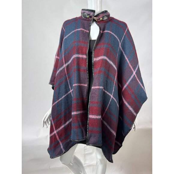 Apt. 9 Womens Plaid Poncho With Faux Leather Trim & Clasp Closure - Picture 1 of 16
